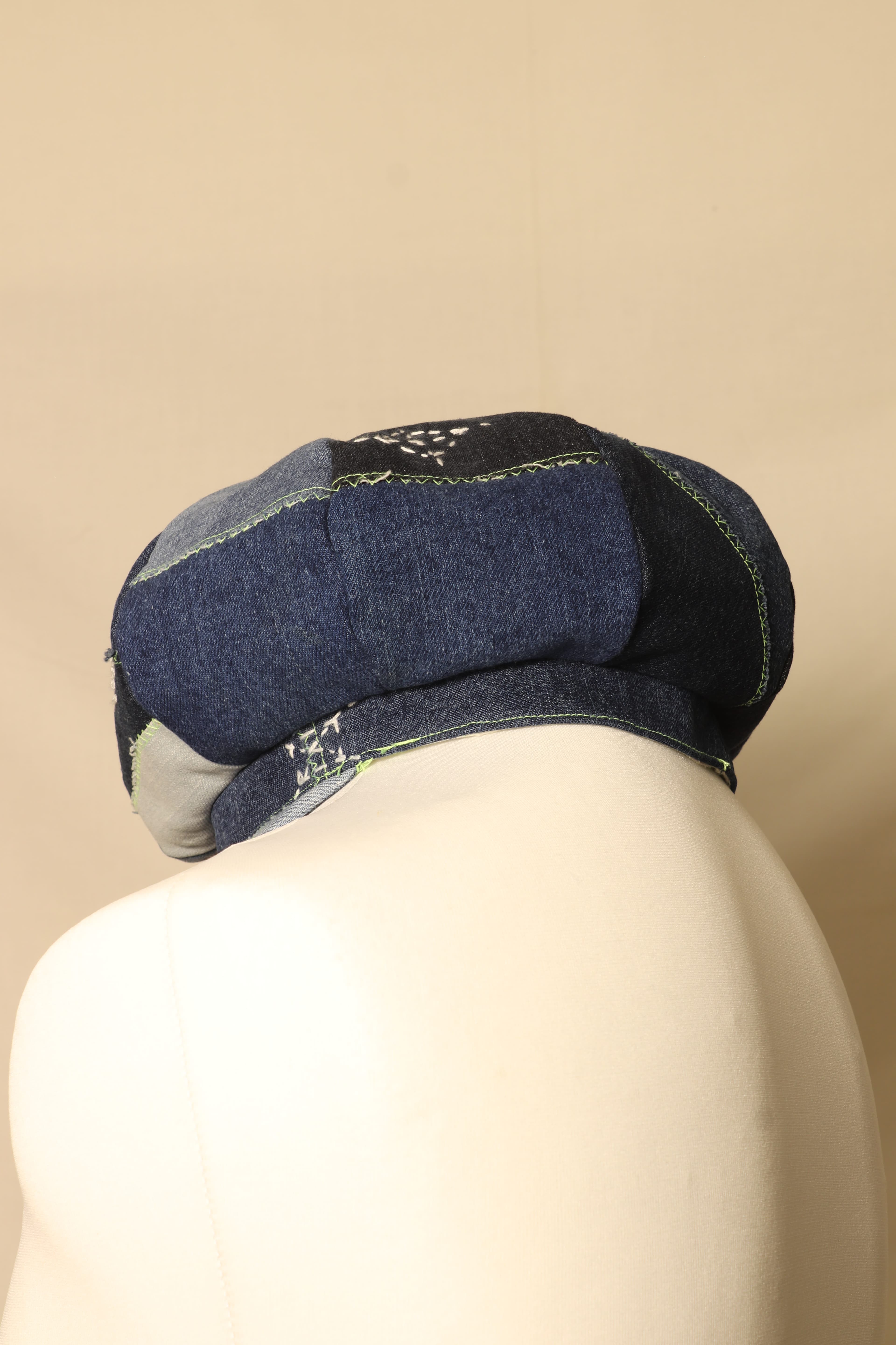 Denim Patchwork Flat Cap image 7