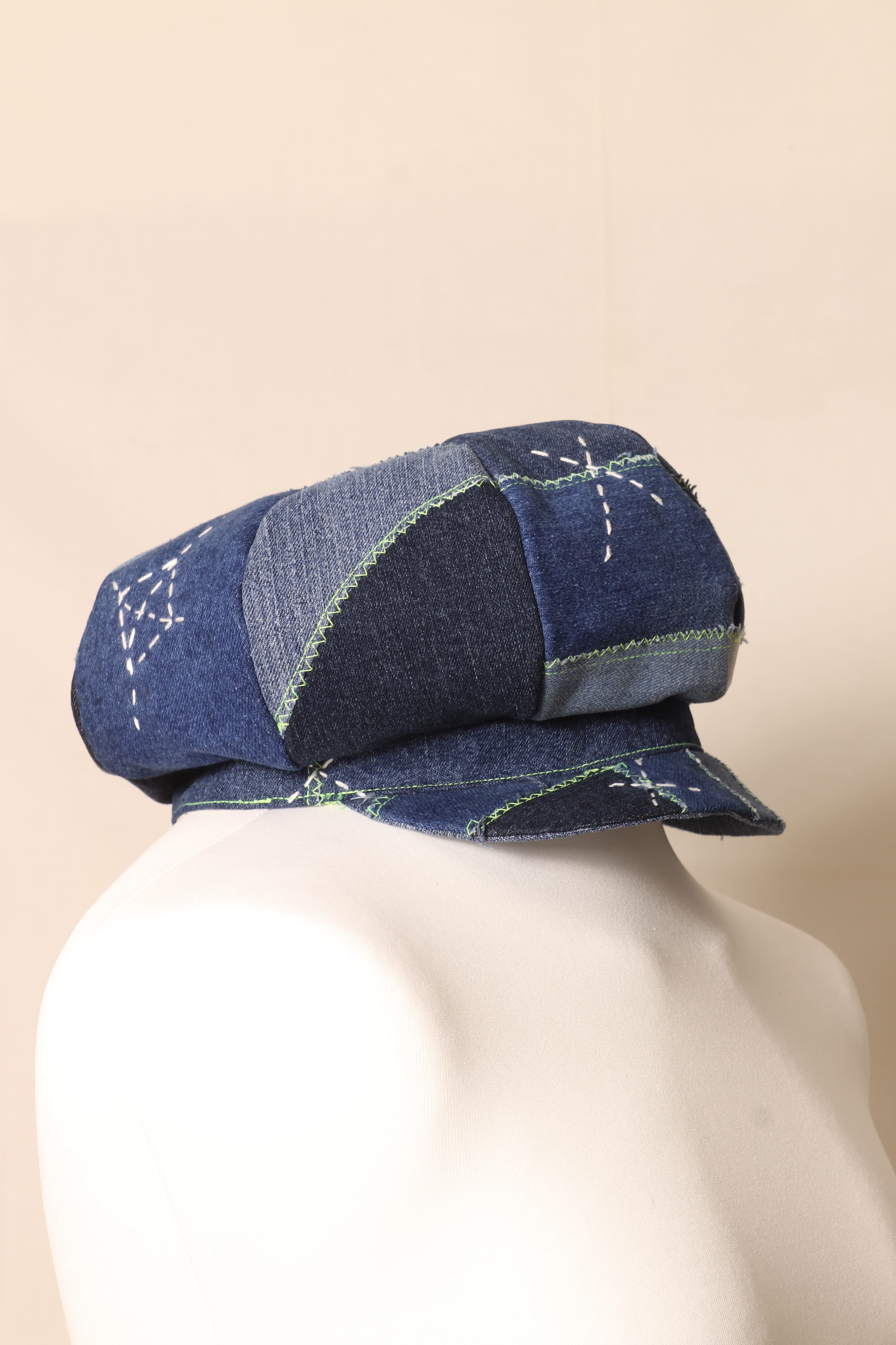Denim Patchwork Flat Cap image 5