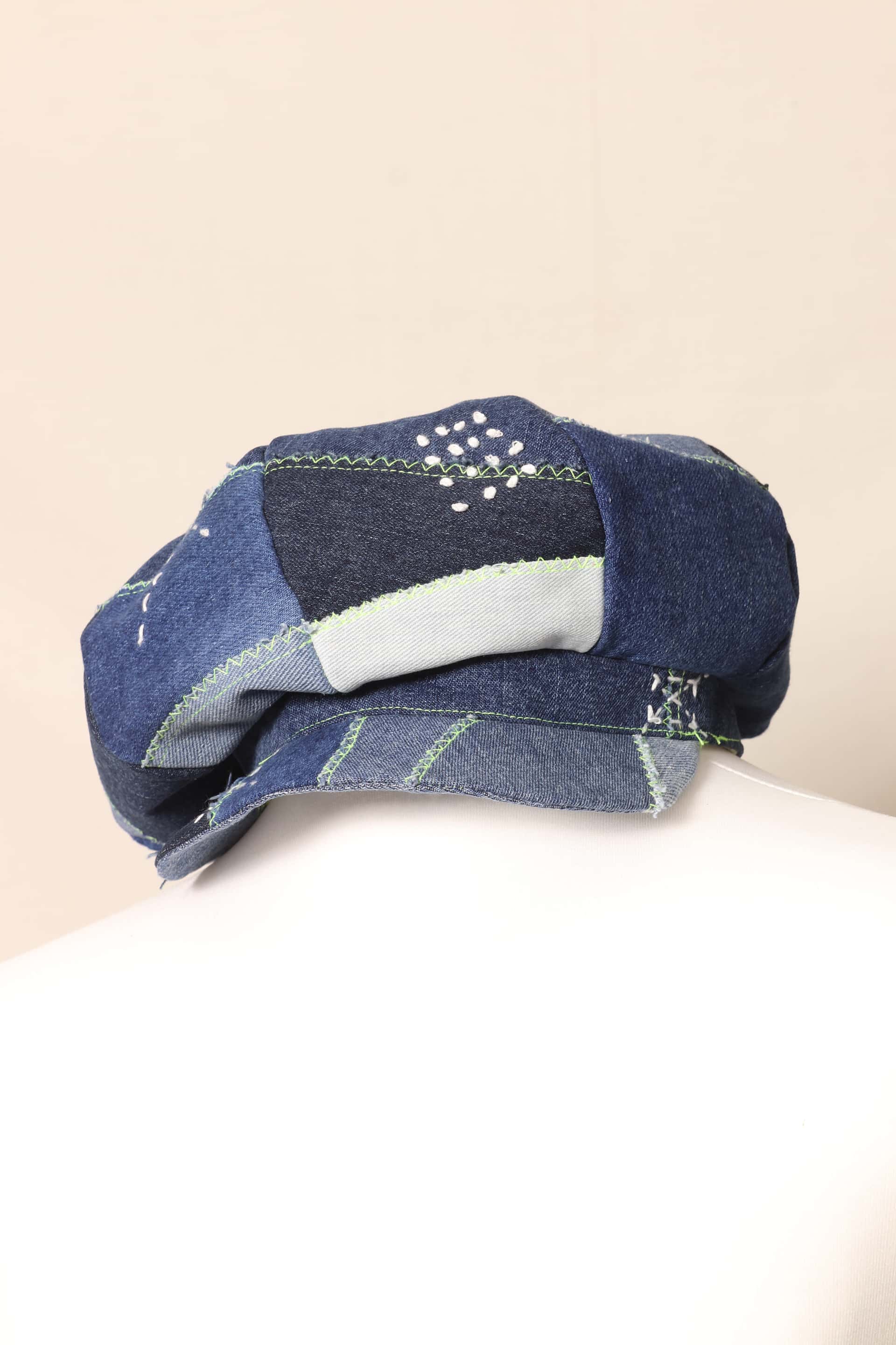 Patchwork cap made from reclaimed fabric